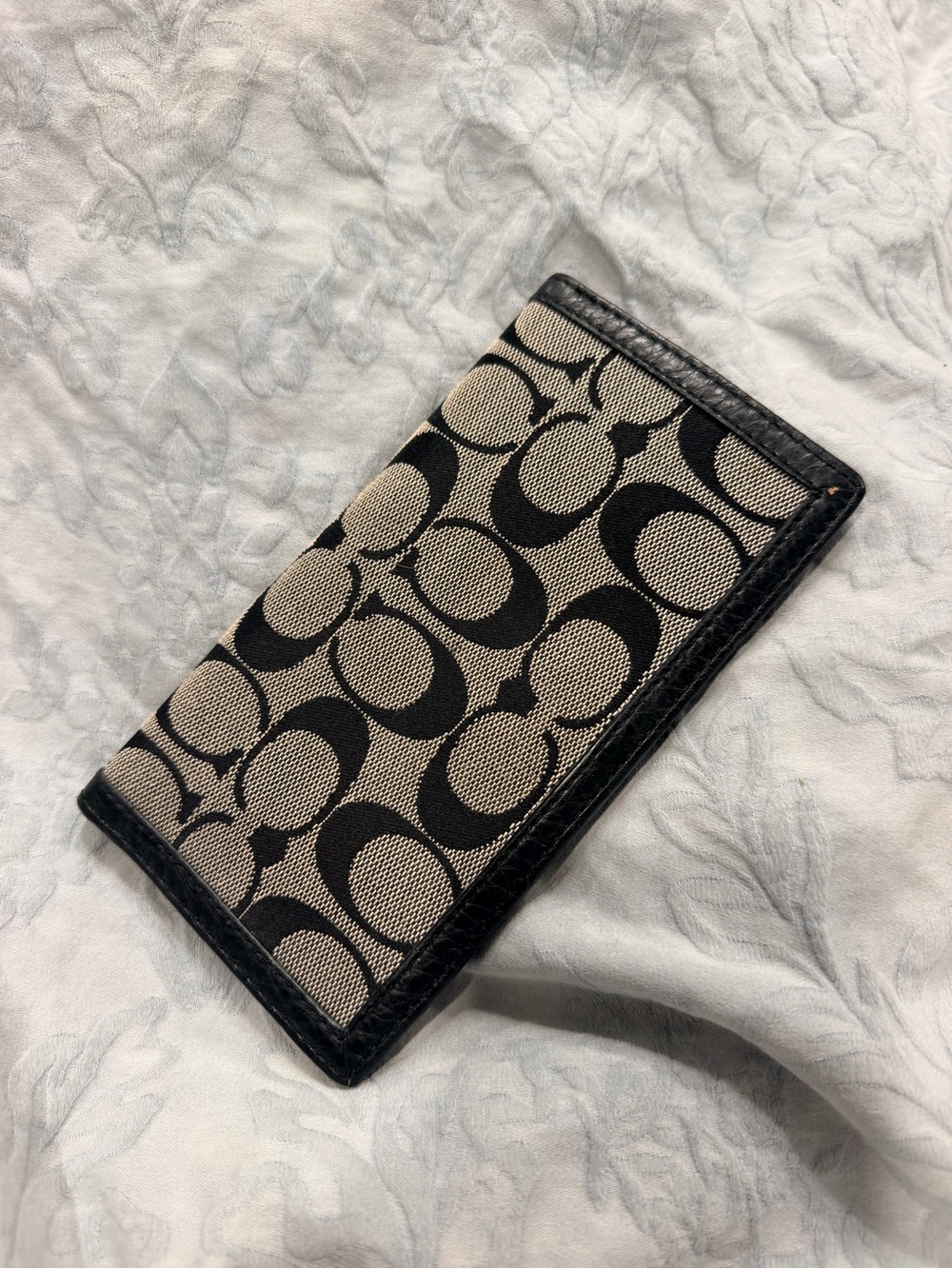 Coach Black & grey Signature Canvas Check book Holder